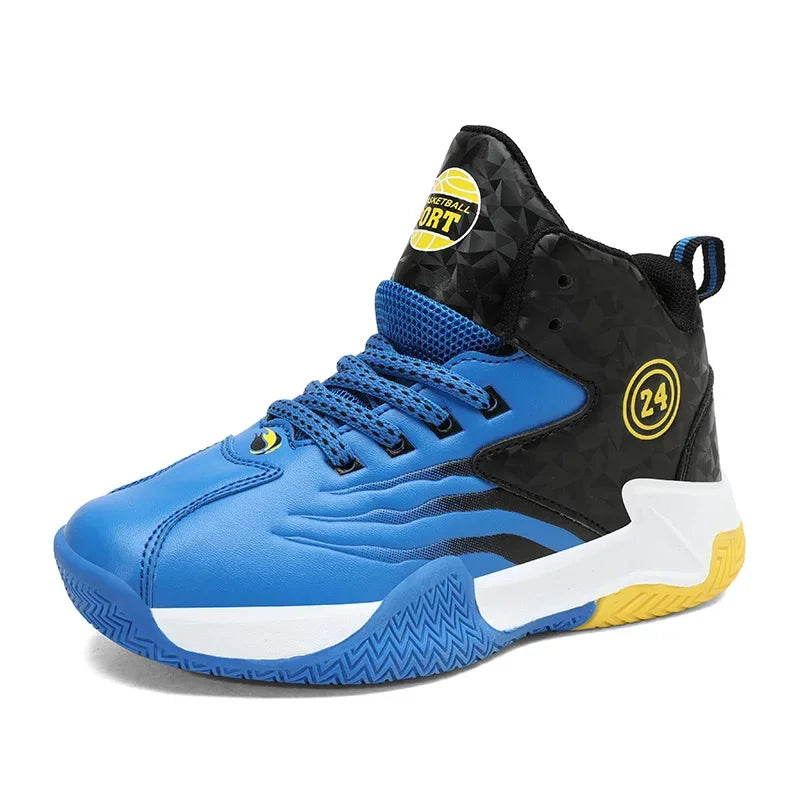 Kids Basketball Shoes Boys Rotary Buckle Sneakers Non-slip Child Trainer Basket Shoes Outdoor Children Sport Running Footwear