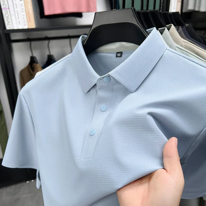 Summer Short Sleeve T-Shirt - Premium Jacquard Spandex, 7A Antibacterial, Seamless, Contrast Color, Split Hem, Wrinkle-Free Polo