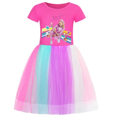 2025 Girls Princess Dress Kids Cute JOJO Siwa T Shirt Pleated Dresses Children Summer Vestidos Cartoon Birthday Party Clothes