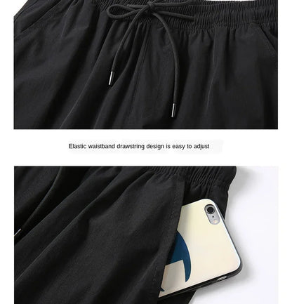 3/4 Length Men's Shorts Quick Drying Ice Silk Summer Breeches Male Long Calf Bermuda Board Beach Elastic Big Size Nylon Stretch