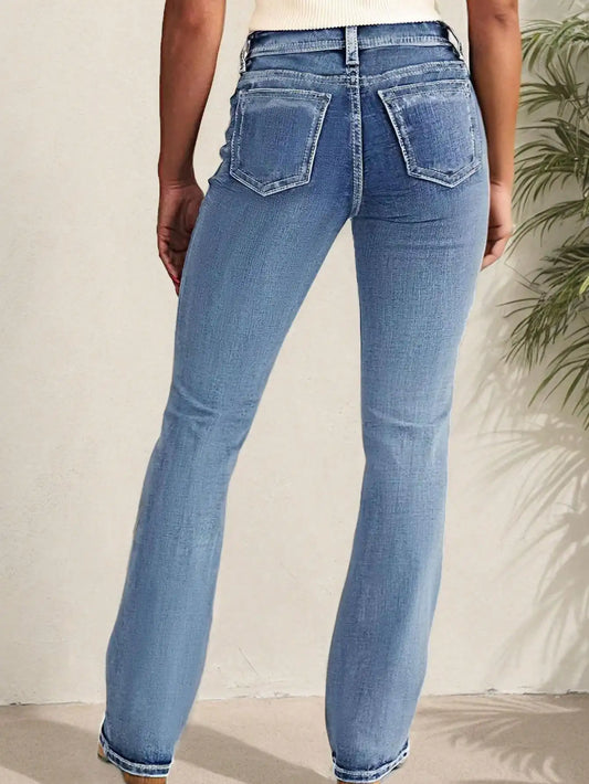 Women's Casual Button Pocket Jeans - High-Quality Straight-Leg Denim Pants