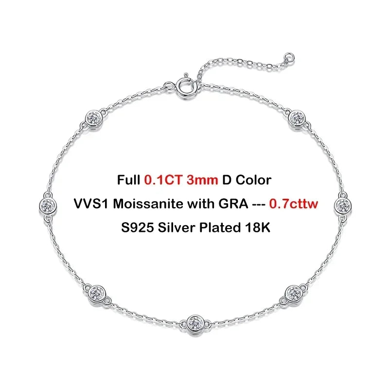 Round Bezel 0.87cttw Full D Color Moissanite Diamond Bracelet For Women 925 Silver GRA Certified 19cm Link Bracelets Gift