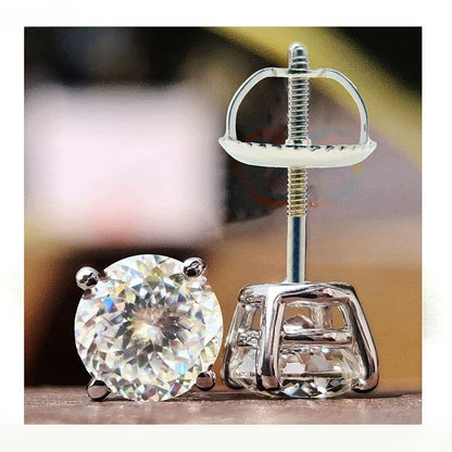 100% S925 silvery Portuguese cut D moissanite screw back 4 prong stud earring for women golden plated yellow golden plated  GRA