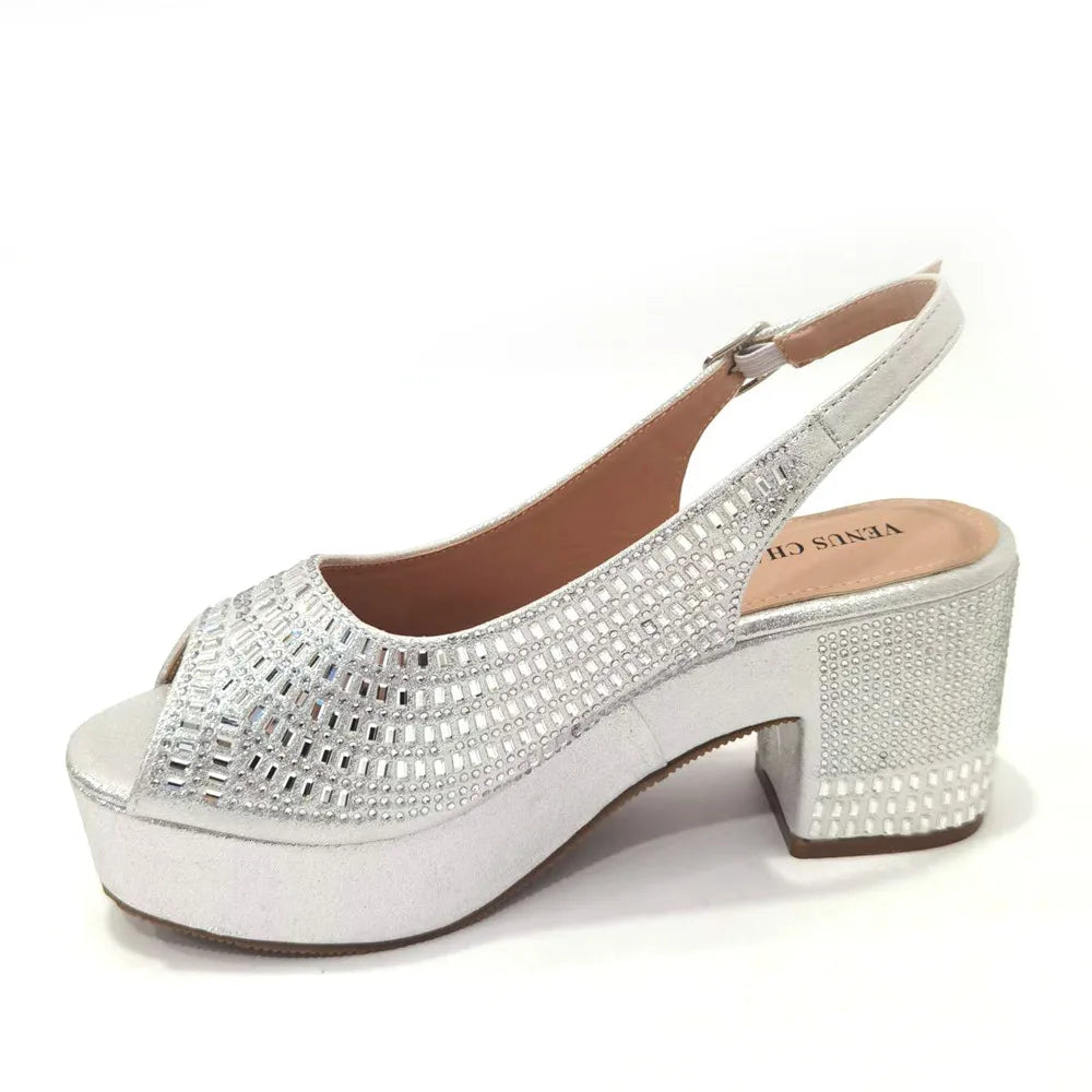 Wedding Shoes for Women Bride Platform Heels Italian Full Drill Design Elegant Shoes and Bags Matching Set