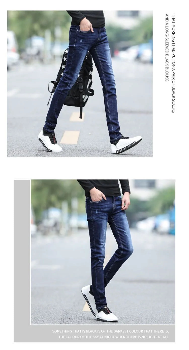 Spring and Autumn Fashion Trend Solid Color Retro Sports Straight Leg Jeans Men's Casual Comfortable Elastic High-Quality Jeans