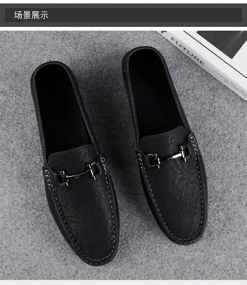 Men's shoes large size simple men's lazy casual shoes for men's black light driving loafers men's shoes leather shoes