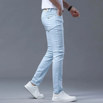2024 Spring and Autumn New Fashion Solid Color Straight Leg Stretch Jeans Men's Casual Slim Comfortable Breathable Denim Pants