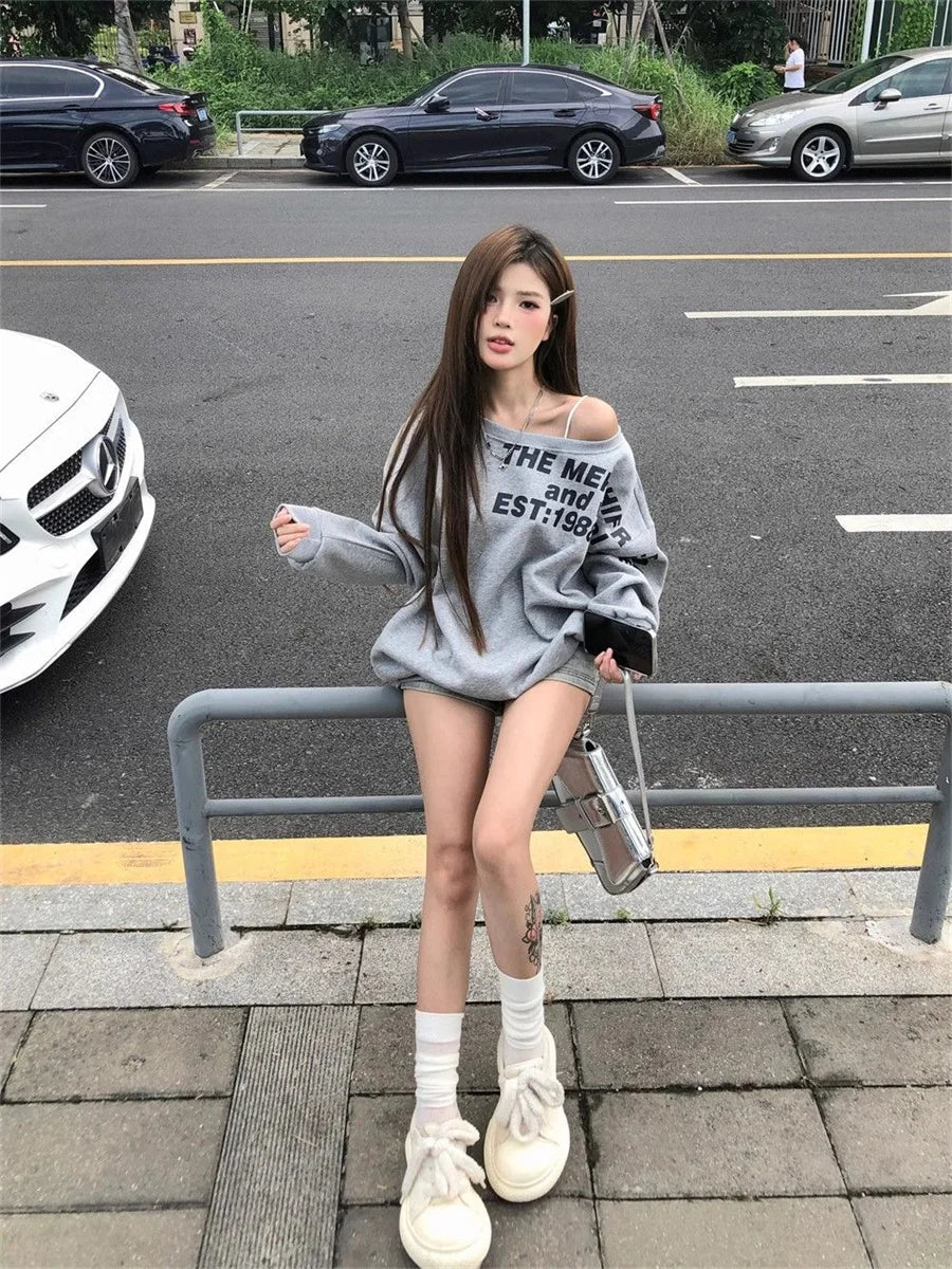 Camiseta Y2K Sexy Oversize Feminina Streetwear Estampada Manga Longa Básica Blusa Feminina Outono 2025 Inverno Coreana Moda Camisa Oversized