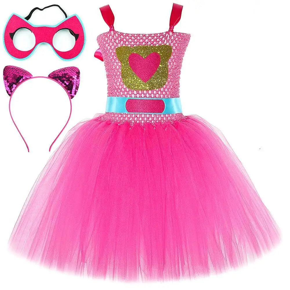 Super Kitty Costumes for Girls Super Cat Tutu Dress for Kids Christmas Halloween Outfits Children Animal Clothes with Eyes Patch