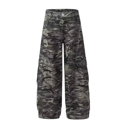 Retro Baggy Knife Edge Camouflage Denim Work Trousers