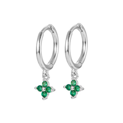 925 Sterling Silver Romantic Color Zircon Three-petal Flower Stud Earrings for Women Fashion Huggies Piercing Jewelry