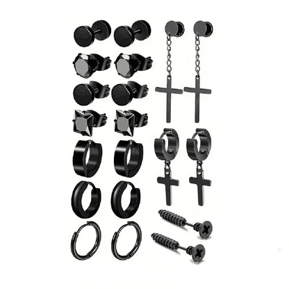 Simple Stainless Steel Zircon Stud Earrings For Men, Cross Pendant Hoop Earrings For Daily Wear