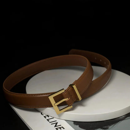New Luxury Double Genuine Leather Belt for Women Jeans Casual Dress Square Alloy Buckle Ladies Trendy Belts Fashion Waistband