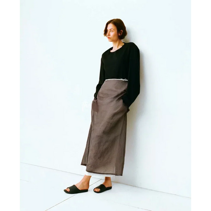 Quiet Luxury Cotton Lightweight Double-layer Rolled Waist Contrasting Slit Skirt