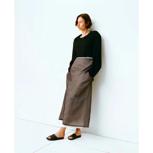 Quiet Luxury Cotton Lightweight Double-layer Rolled Waist Contrasting Slit Skirt