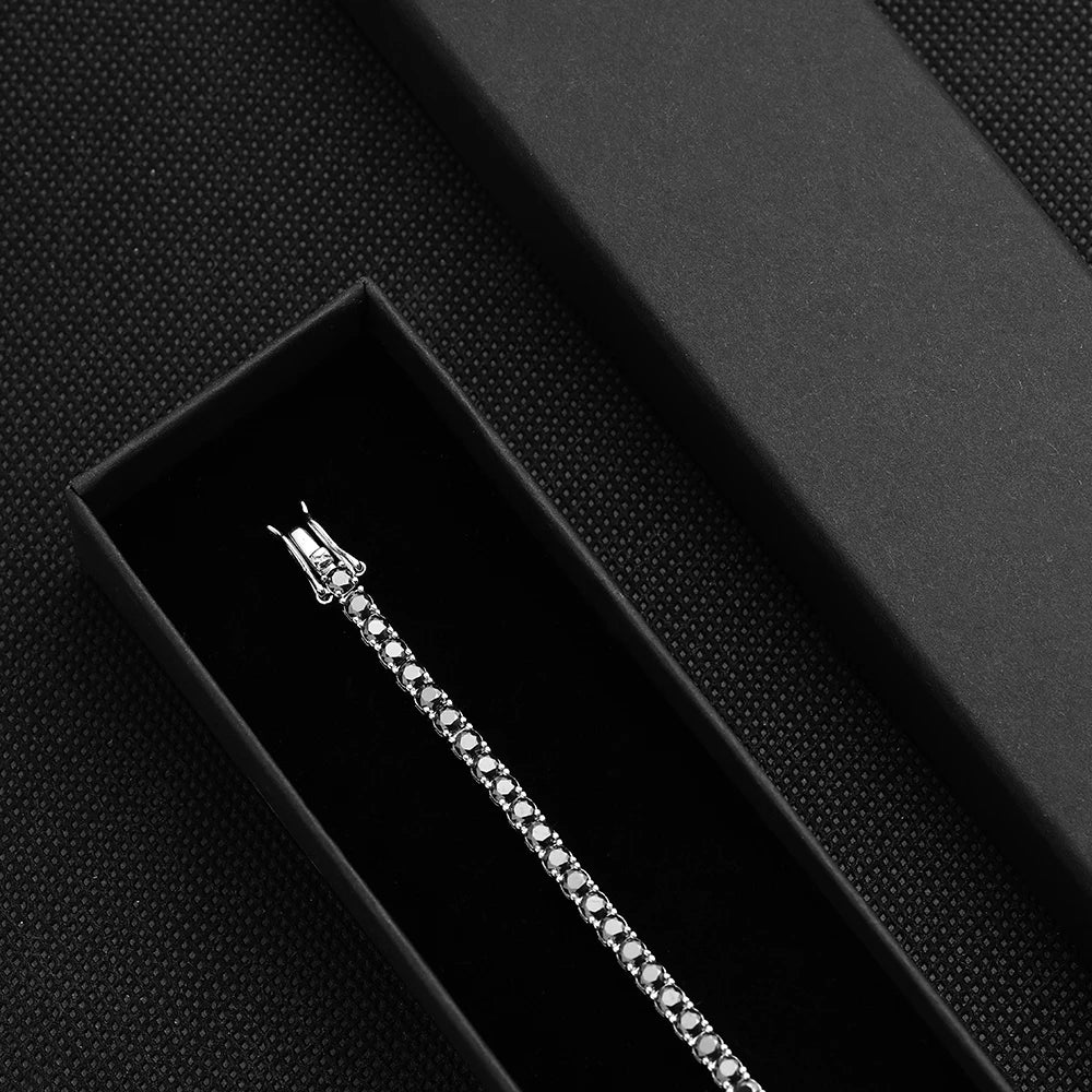 Black Moissanite Tennis Bracelet 925 Sterling Silver Plated 18k White Gold Bracelet for Women Man Hip Hop Party Jewelry