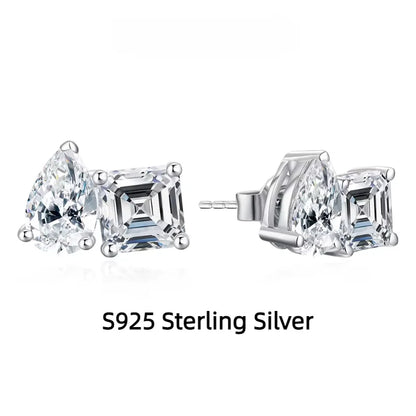 Moissanite Silver 925 Earrings Pear Asscher Shape VVS1 Stud Earring for Women 2023 Trending Wedding Gift Fine Jewelry