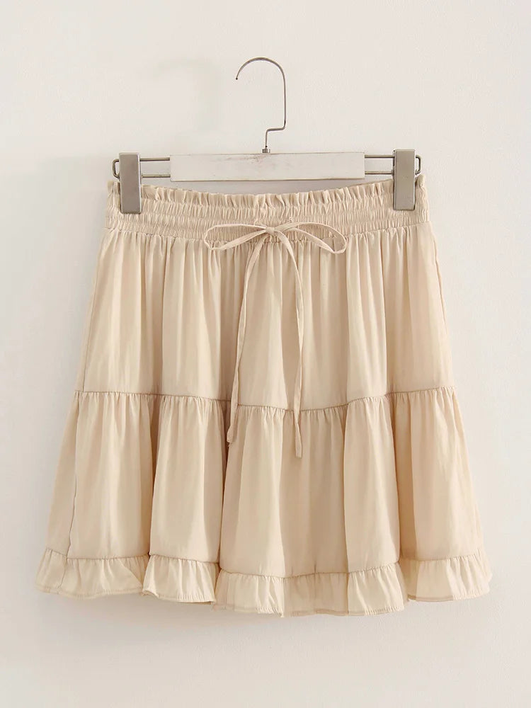 Black Mini Skirts For Women Ruffles High Waist A Line Solid White Skirt Ruffle Short Women's Skirts With Shorts Inside Summer