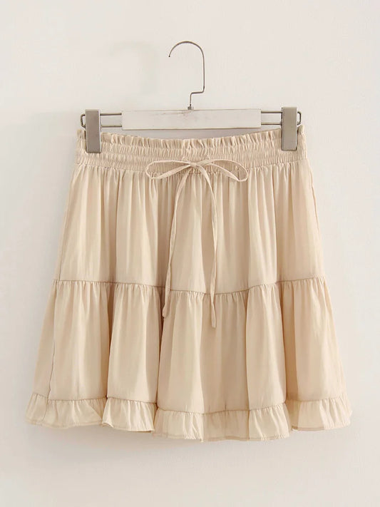 Black Mini Skirts For Women Ruffles High Waist A Line Solid White Skirt Ruffle Short Women's Skirts With Shorts Inside Summer