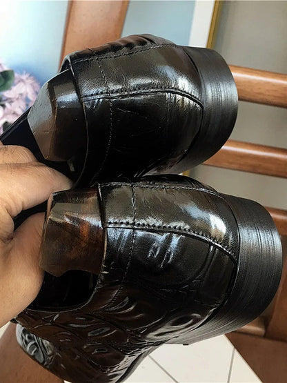 Business Men Crocodile Pattern Cowhide Genuine Leather Dress Shoes Lace Up Pointed Toe Derby Shoes Spring Wedding Formal Shoes