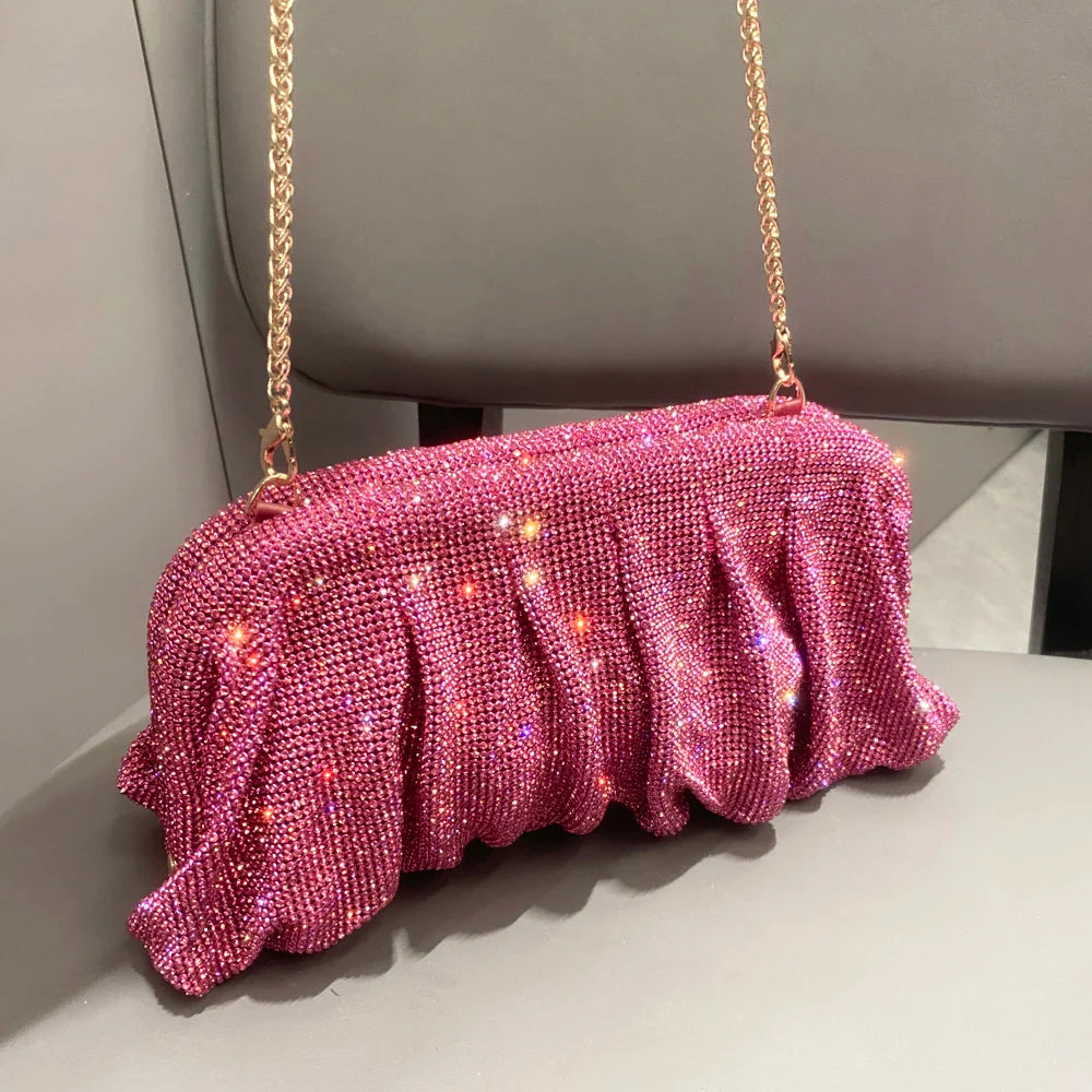 Shiny Rhinestones Handmade Evening Clutch Bags New Folds Purses and Handbags Luxury Designer Wedding Party High Quality