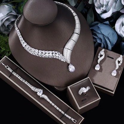 Conjunto de Joias para Noiva, com Colar, de 4 Peças, Zircônia Cúbica, Feminino, para Casamento, Cristal Colorido, em Formato de Gota, Popular, Nigéria