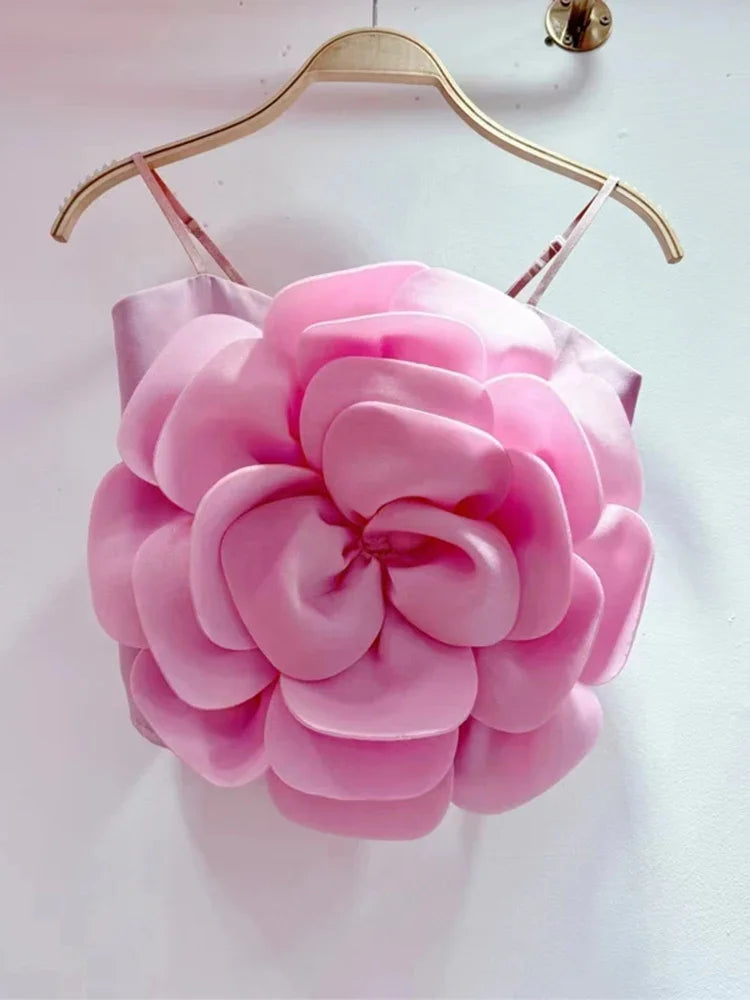 2026 3D Floral Spliced Designer Sling Tops Solid Color Backless Slim Sexy Vest Fashion Summer New Clothing