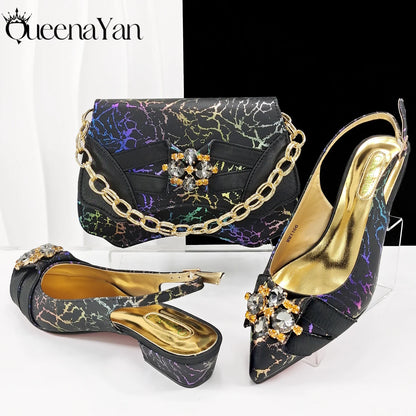Italian Fashion Sandals and Bag Matching Set 2025 Women Party Perfect Matching for Lemon Green Color Wedding Shoes