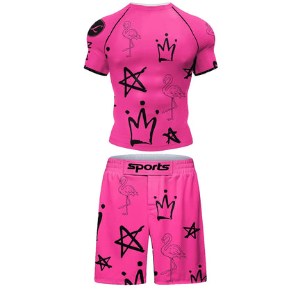Popular Beach Surf Wear Short Sets For jiu jitsu Bjj No Gi Rashguard+Grappling Shorts Cool Westling stretchy Running Gym Clothes