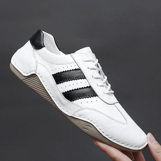 Sapatos de feijão de polvo de couro legítimo para homens Sapatilhas de moda sapatos esportivos para caminhada mocassins respiráveis sapatos de condução masculinos ao ar livre