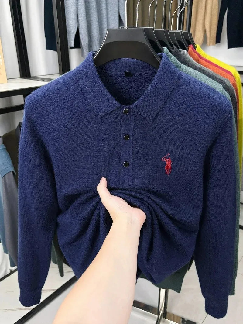 High quality luxury knitted long sleeve T-shirt men's autumn new designer brand Pony embroidery fashion Paul classic polo shirt