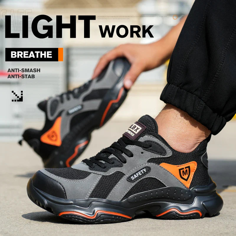 Slip On Safety Shoes Work Boots Steel Toe Men Non-Slip Lightweight Breathable Industrial Shoes Anti shock Protective Boots
