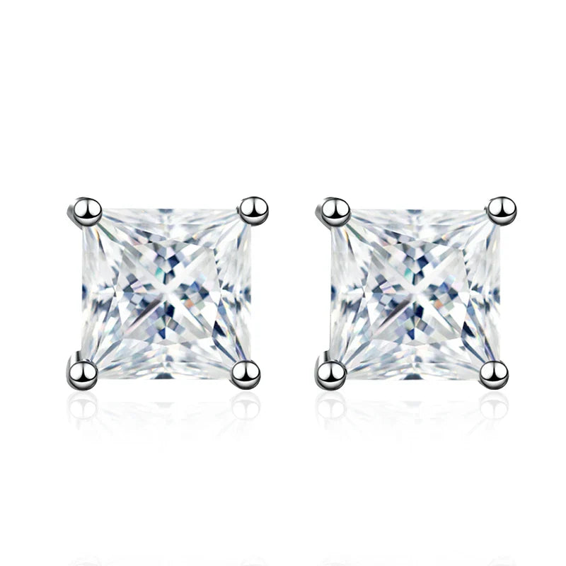 1ct 2ct Princess Cut Moissanite Earrings s925 Sterling Silver Plated with White Gold Plated Ear Studs for Women Jewelry