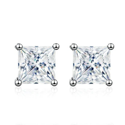 1ct 2ct Princess Cut Moissanite Earrings s925 Sterling Silver Plated with White Gold Plated Ear Studs for Women Jewelry