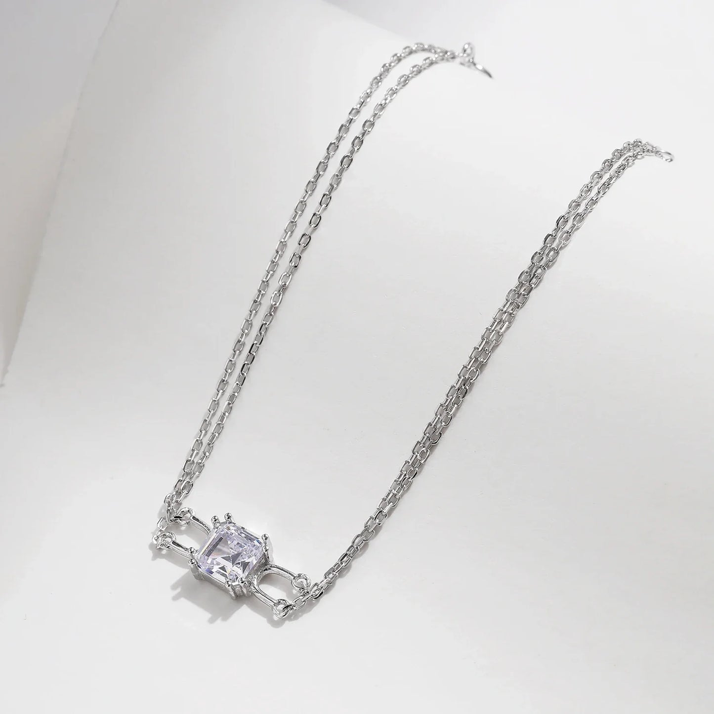 925 Sterling Silver Double Layer Link Chain Bracelet Shiny Square Emerald Cut Wedding Jewelry For Women Anniversary Gift