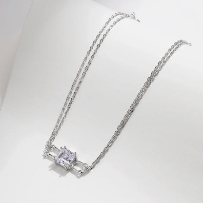 925 Sterling Silver Double Layer Link Chain Bracelet Shiny Square Emerald Cut Wedding Jewelry For Women Anniversary Gift