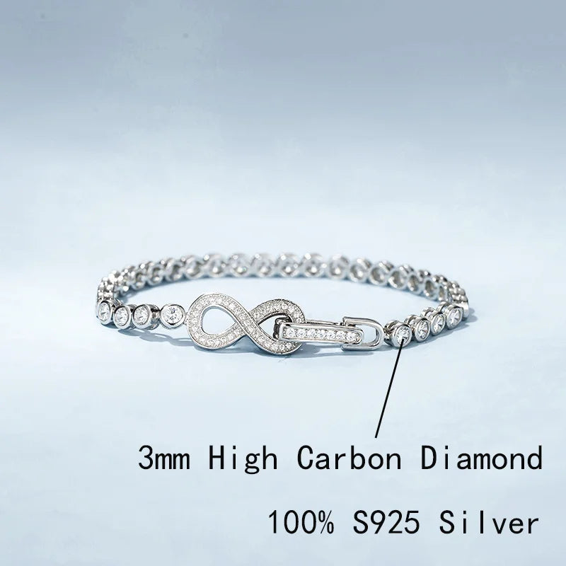 Full 3mm High Carbon Diamond Bracelet S925 Sterling Silver Sparkling Bracelet for Women Engagement Wedding Fine Jewelry