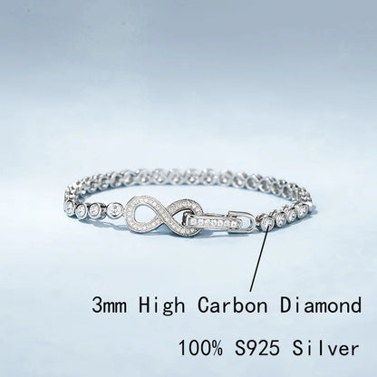 Full 3mm High Carbon Diamond Bracelet S925 Sterling Silver Sparkling Bracelet for Women Engagement Wedding Fine Jewelry