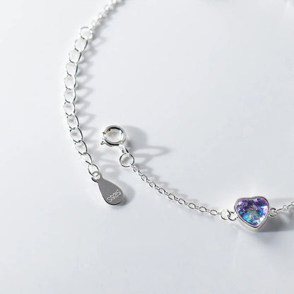 925 Sterling Silver Heart To Heart Colorful Shining CZ Bracelet Adjustable Chain Link For Women Valentine's Day Gifts