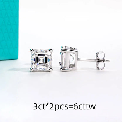 Classic Asscher Moissanite Stud Earrings 1cttw-6cttw D Color VVS1 925 Sterling Silver Women's Jewelry
