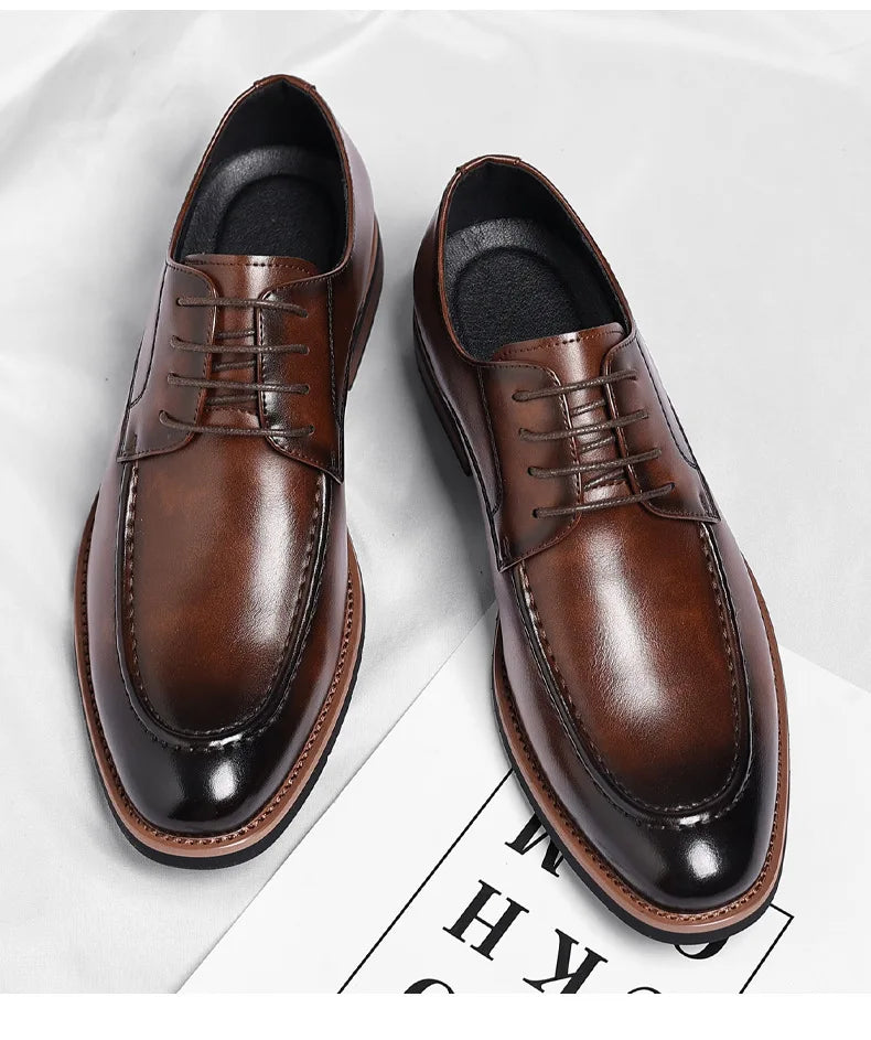 Fashion Designer's New Gentleman's Brown and Black Lace-up Men's Formal Leather Shoes