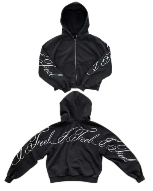 Y2K harajuku Gothic Letter Print Retro Fashion Men And Women Hoodie Hip-Hop Punk Style Black Oversized Zipper Sweatshirts