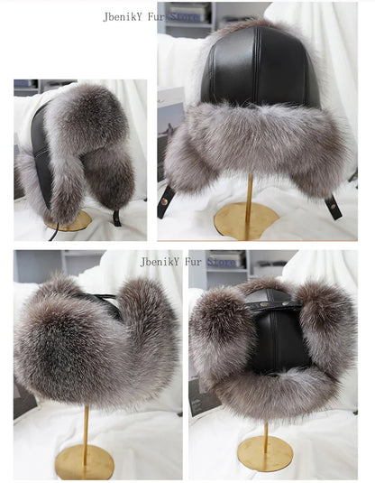 2025 Cap 100% Raccoon Dog Full Fur Fox Fur Hat Men's Fur Ear Protection Winter Thickened and Warm Russian Hat Men's Trend