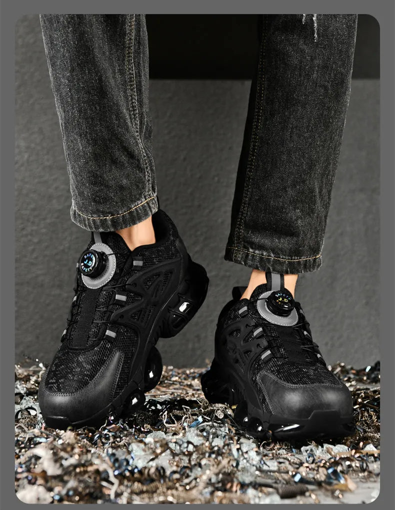 Anti-slip Safety Shoes Men Rotary Button Safety Shoes for Men Work Shoes Anti-smash Men's Sports Shoes Safety Pro