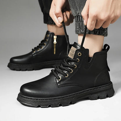 New MEN'S BOOTS with Retro Style Leather Boots, Thick Soles, Wear-resistant MEN'S High Top Casual Shoes, Side Zippers