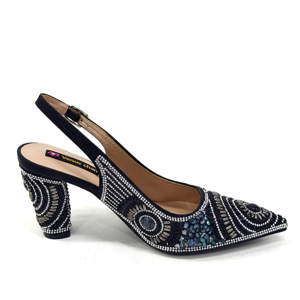 2025 Moda Mais Recente Chegada Laranja Ponta Fina Sandálias Femininas Sapatos com Bolsa Conjunto para Senhoras Festa de Casamento Salto
