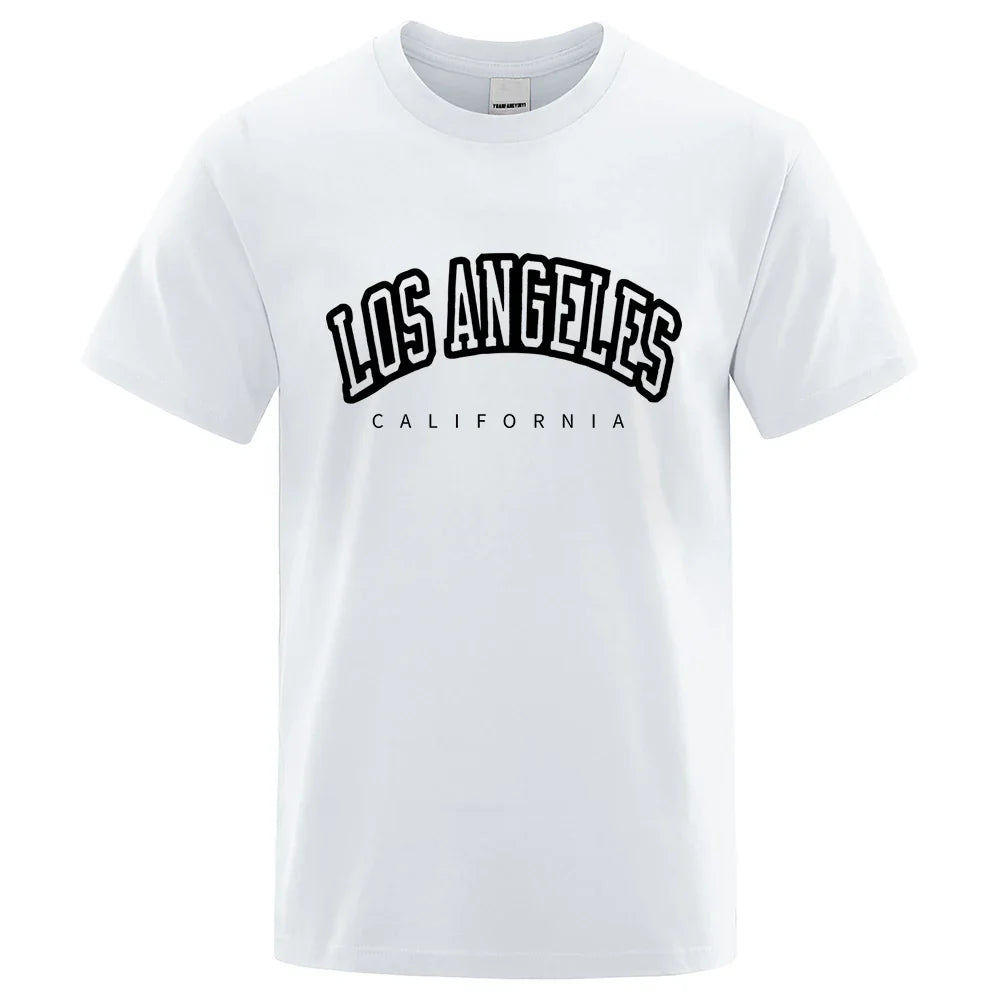 Los Angeles, California Usa City Letter Mens T-Shirts Loose T-Shirts Cotton Breathable T-Shirt Oversized Tops Quality Brand Tops