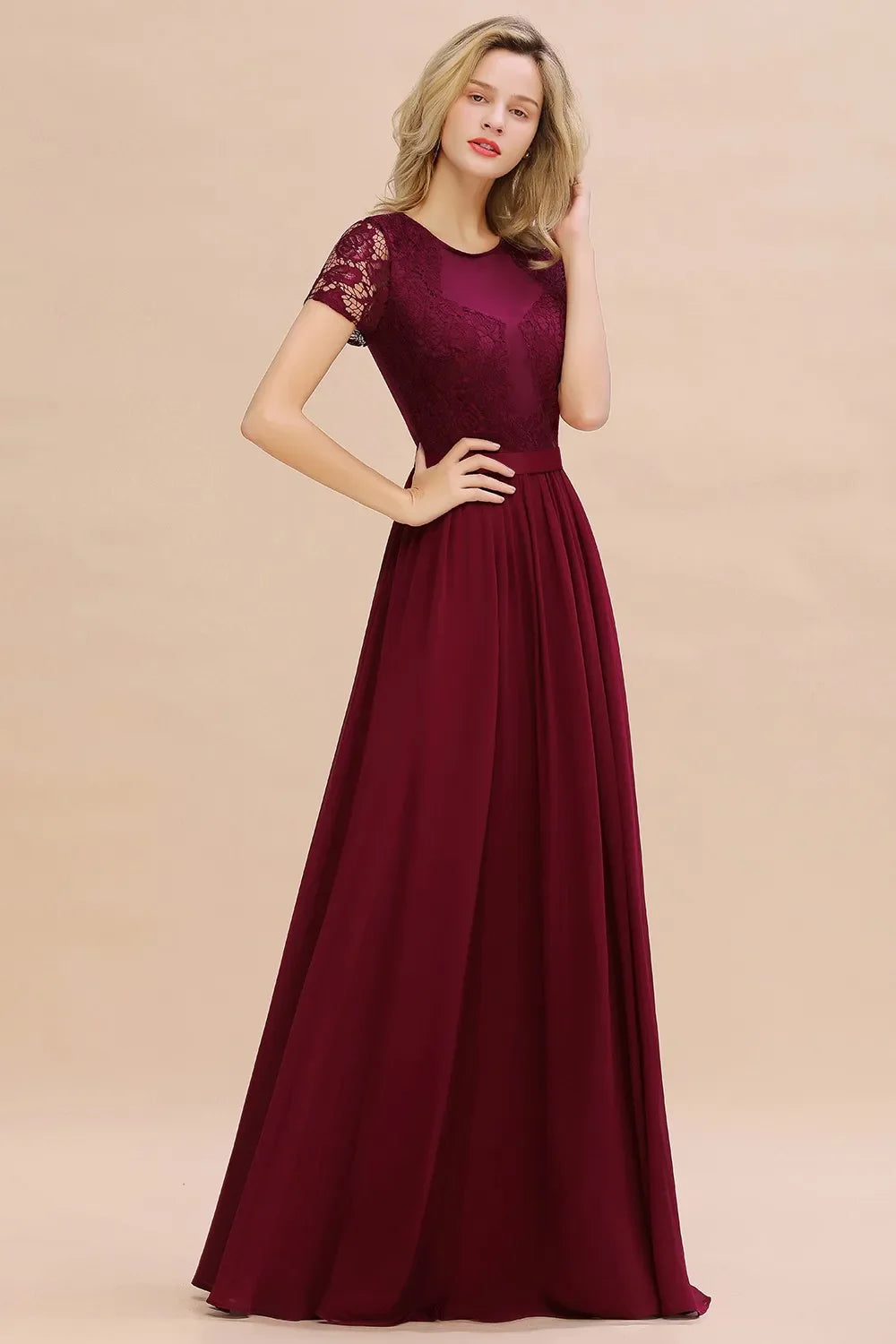 Dark Green Chiffon Long Bridesmaid Dresses Lace A Line O Neck With Sashes Wedding Guest Evening Party Gown Vestido De Fiesta