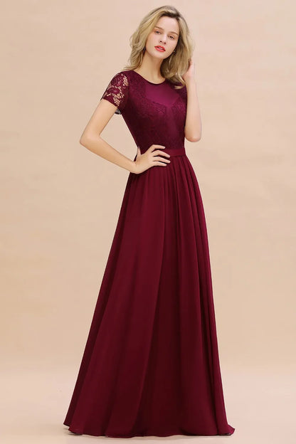 Dark Green Chiffon Long Bridesmaid Dresses Lace A Line O Neck With Sashes Wedding Guest Evening Party Gown Vestido De Fiesta