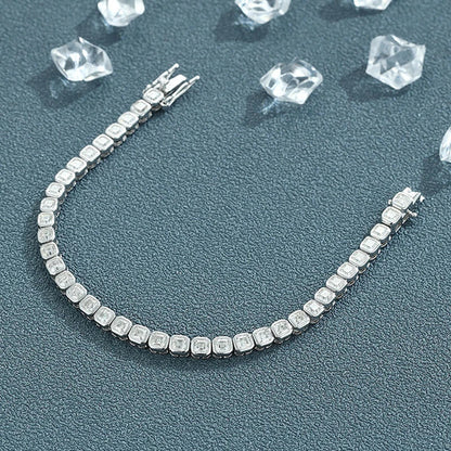 Full Asscher Cut 3x3mm 0.15CT Bezel Type Moissanite Tennis Bracelet for Women Men Party 925 Silver GRA Certified Bracelets
